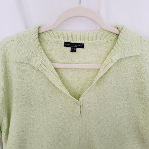 Carolyn Taylor Woman Light Green Collar V Neck Short Sleeve Shirt Blouse Size 2X - Picture 2 of 10